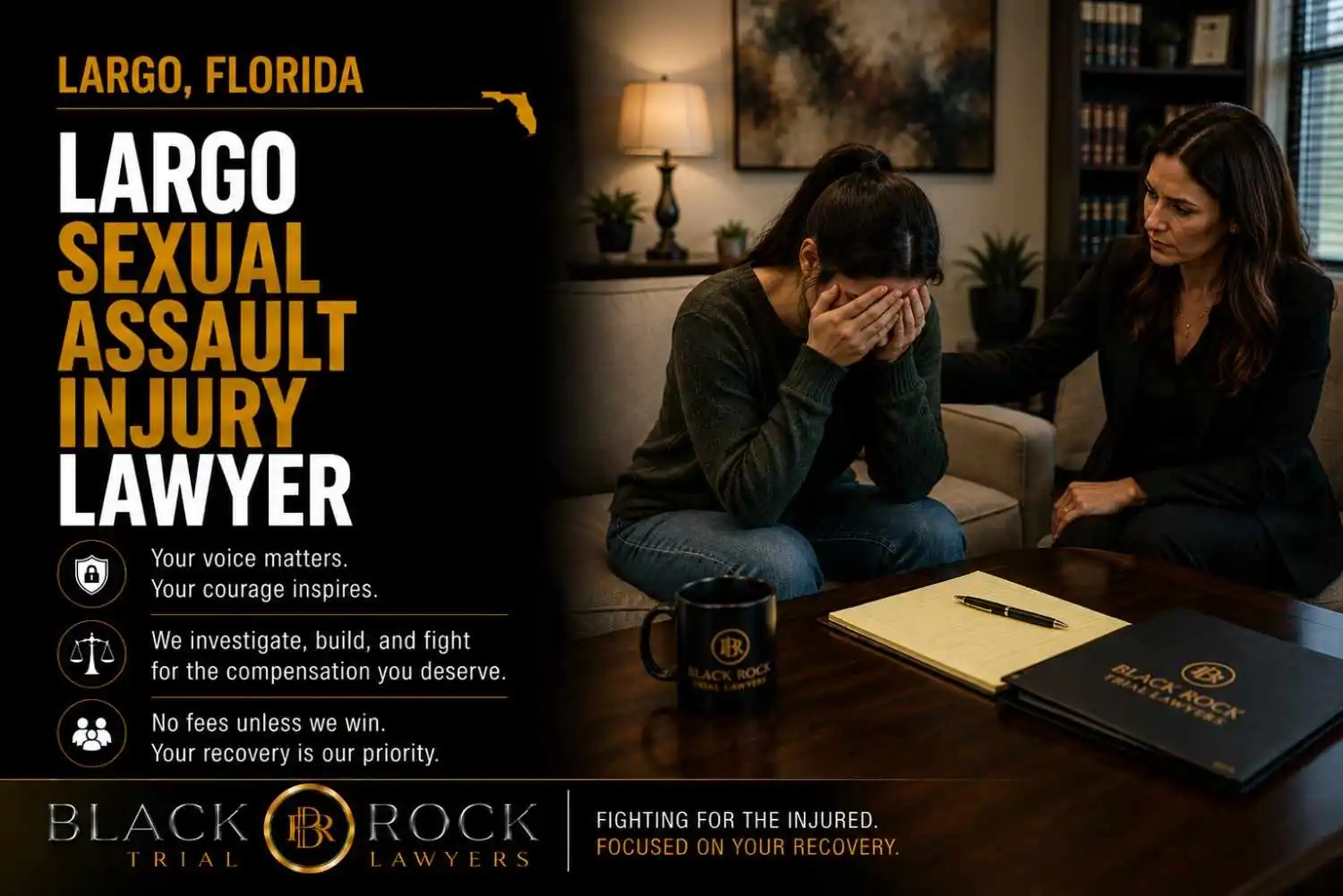 In Largo, Florida, Black Rock Trial Lawyers meets with a sexual assault survivor and provides compassionate legal help after an assault incident.
