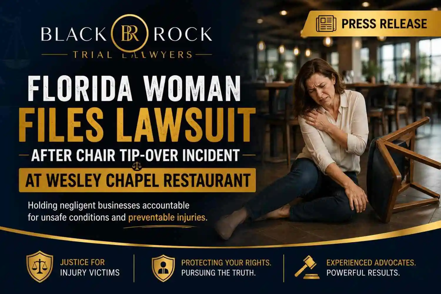 FLORIDA WOMAN FILES LAWSUIT AFTER CHAIR TIP-OVER INCIDENT AT WESLEY CHAPEL RESTAURANT